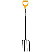 Fiskars Horquilla de Pala para suelos duros y rocosos- con 4 Dientes- Longitud: 122 cm- Mango de Acero-Plástico de Alta…